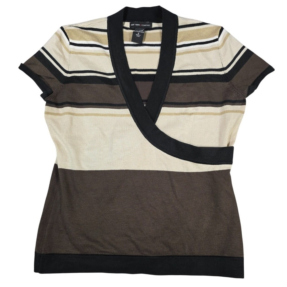 New York & Company Colorblock Sweater Small Striped Short Sleeve Modernist Y2K